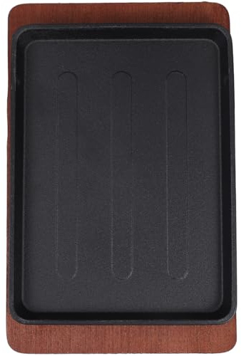 TOYANDONA Sartén de Hierro Fundido Grande con Base de Madera Plancha Cuadrada Antiadherente para Cocinar Carnes Verduras y Pescado para Reuniones Familiares y Barbacoa