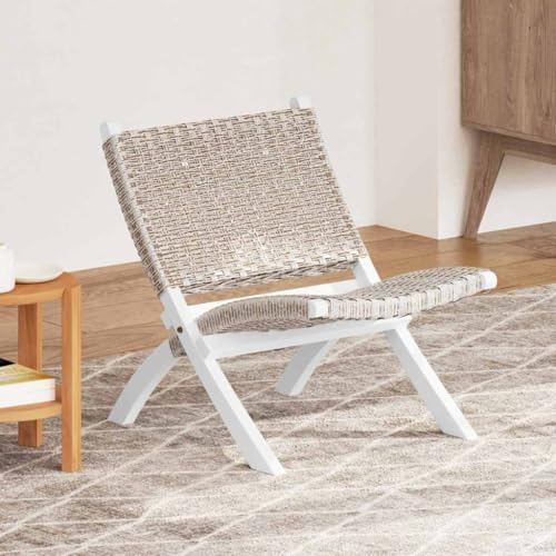 Holamys Relaxstol vit naturlig kub rotting, massivt trä mahogny, 60 x 77 x 70 cm, bekväm fåtölj för vardagsrum, sovrum, läshörna, inomhus, vuxna