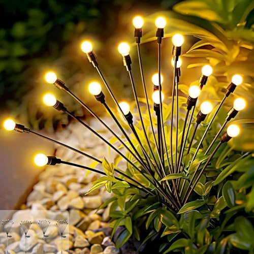 Luces Solares de Luciérnaga, Luces Solares LED Exterior Jardin, 4 Piezas Luz Solar Exterior Jardin IP65 Impermeables para exteriores, jardín, patio, camino, patio, balcón, paisaje decorativo