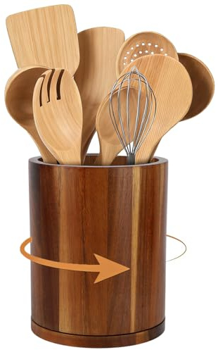 unbholkk KüChenutensilienhalter Aus Holz, 360° Drehbarer Kreis KochlöFfelhalter, GroßE KapazitäT & Vielseitigkeit, Utensilienhalter KüChe FüR LöFfel, Gabeln, KochlöFfel (Braun)