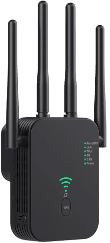LYPPUL Amplificateur WiFi, répéteur WiFi 1200 Mbps, amplificateur de Signal WiFi, 2,4 GHz + 5 GHz, Booster WiFi avec répéteur, Compatible avec Tous Les routeurs avec 1 Port WAN, 1 Port LAN