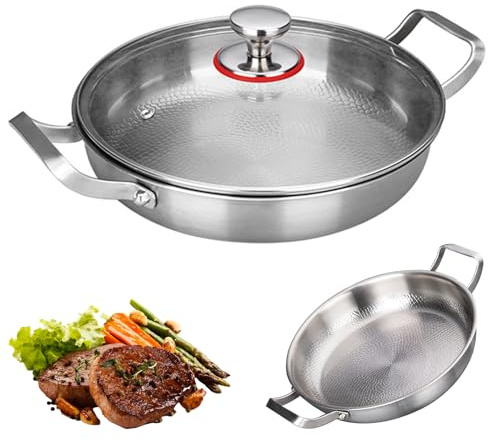 IDAMAKON Poêle en titane 2026 - 32 cm - Titanium Pro - Avec couvercle - Non revêtue - Ultra durable - Résistante aux rayures - Sans revêtement - Pour induction, gaz, électrique