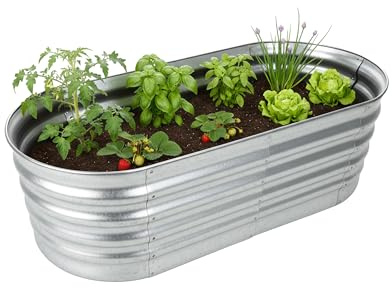 Relaxdays Jardinière surélevée en métal galvanisé Demi-Lune, Fleurs, Plantes, légumes, 45x150x60 cm, argenté