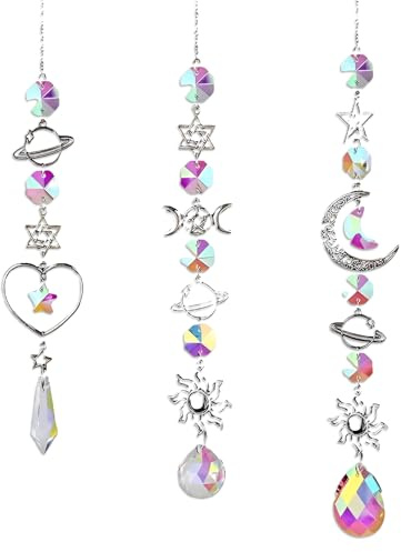 3 piezas atrapasueños de cristal, colgante de ventana, arco iris, sol, luna, decoración de ventana, moderno atrapador de luz para casa, jardín, boda y fiesta