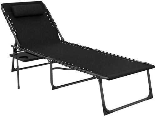 Outsunny Sonnenliege klappbar Gartenliege mit Kopfkissen 120 kg Schwarz