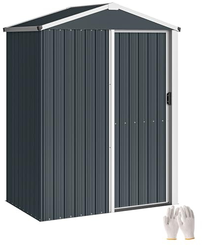 Outsunny Caseta de Jardín Exterior 1,1 m², 136x87x179 cm, Cobertizo de Jardín Exterior Metálico con Puerta Corredera, Techo Inclinado y Guantes, para Almacenaje de Herramientas, Gris Oscuro