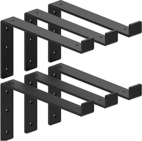 Shelf Brackets12 Inch Lip Brackets for Shelves, Industrial Forged Steel Floating Shelf Bracket, Handcrafted Forged Heavy Duty Rustic Black Shelf Brackets, Raw Metal/Steel Floating Shelf 6 Pack（11.25“）