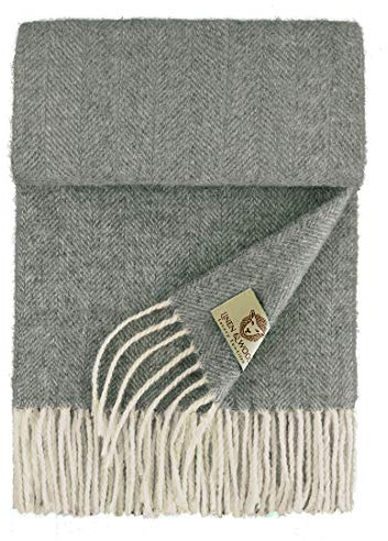 Linen & Cotton Hochwertiger Warmer Schal Wollschal Classico für Damen Herren - 100% Weicher Merino Wolle, Dunkelgrau/Grau (34 x 200cm) Tuch, Halstuch, Winterschal, Übergangsschal, Stola, Langschal