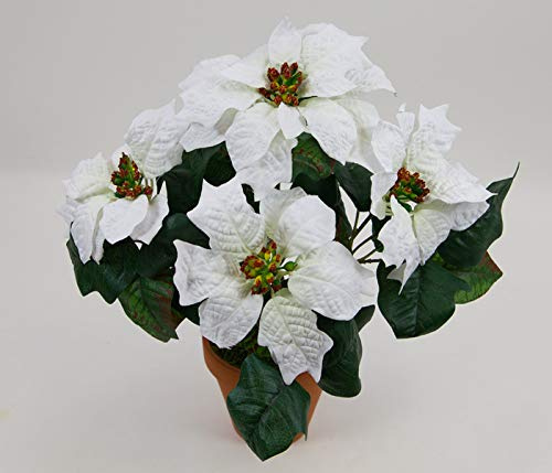 Seidenblumen Roß Weihnachtsstern im Topf 36cm weiß PF künstliche Poinsettie Blume Pflanze Kunstblumen Kunstblumen