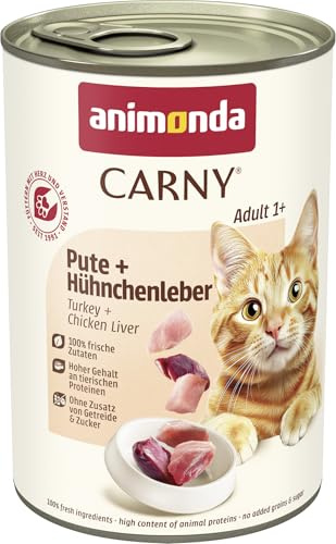 Carny Nourriture Humide pour Chat à la Dinde + Foie de Poulet (6 x 400 g) - Nourriture Humide pour Chat d'animonda - sans céréales ni Sucre - avec ingrédients Frais et charnus