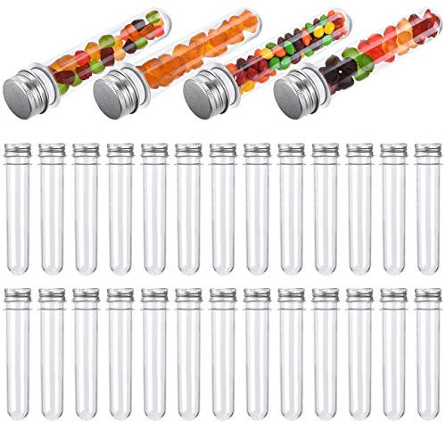 KINDPMA 30pcs Kunststoff Reagenzgläser Transparent Reagenzglas mit Schraubverschluss 45ml Probenröhrchen mit Kappen Reagenzröhrchen für Blumenvase Süßigkeiten Hochzeit Perlen Labor 140 * 25mm