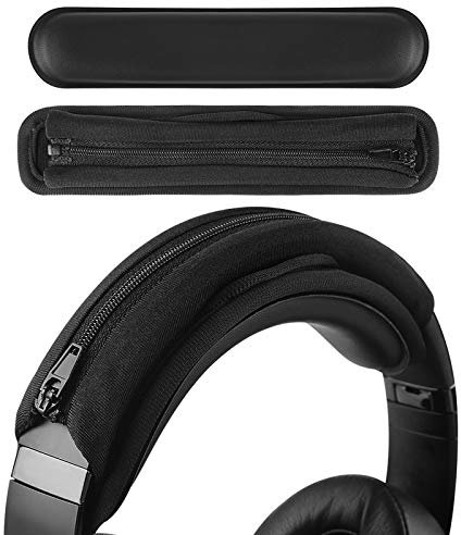 Geekria Hook and Loop Headband Cover + Pad Set, Protector with Zipper Closure Compatible with Medium Sized Headphones, Easy DIY Installation (Protein Leather/Black)
