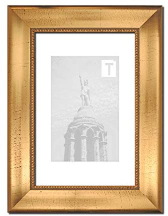 Barock-Bilderrahmen Ann-Katrin Gold 21 × 29,7 cm A4 Echtglas Antireflex 2mm Perlenleiste geschwungen breit