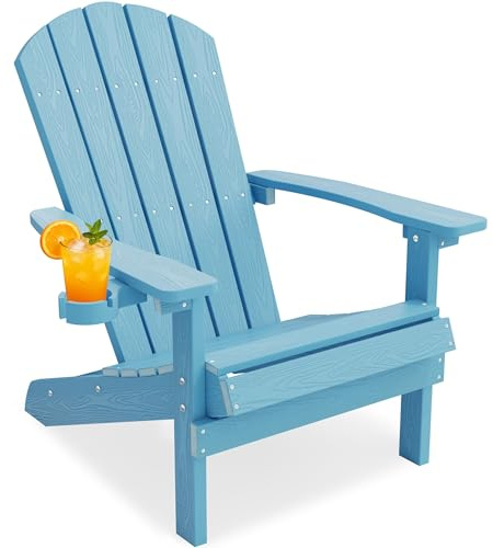 YEFU Adirondack Stuhl Kunststoff wetterbeständig, Terrassenstühle 5 Stufen einfache Installation, sieht genau aus wie echtes Holz, weit verbreitet in Outdoor, Garten, Lagerfeuerstühle (blau)