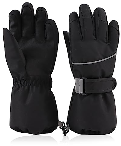XIAOHAWANG Winter Kids Boys Ski Gloves Waterproof Windproof Adults Gloves Warm Toddler Girls Mittens Cold Protection Mittens for Children (Black, M)