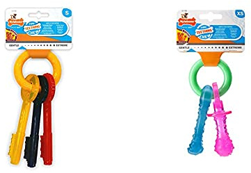 Nylabone Gentle Puppy Dog Teething Chew Toy Keys, Bacon Flavour, Small, for Puppies Up to 11 kg & Puppy Dog Teething Chew Toy Pacifier, Bacon Flavour, Extra Small, for Puppies Up to 7 kg