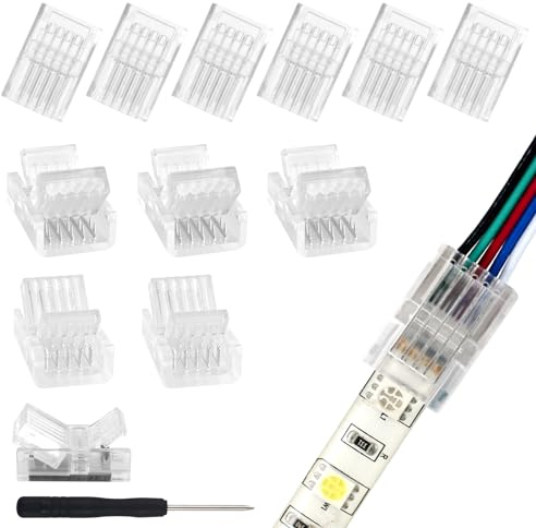 VIPMOON 12 Stück 5 Polig LED Strip Verbinder 10mm Strip Connector | Schnell Verbinder Mit Schraubendreher für RGB/RGBW 5050 LED-Lichtstreifen