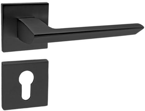 domino - Maniglia per porta ELENA-QR, colore nero con cilindro profilato, set con rosette