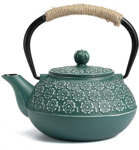 Sotya Teekanne aus Gusseisen, 1200 ml, japanische Tetsubin-Teekanne mit Teesieb für lose Blätter und Teebeutel, Teekessel mit emaillierter Innenseite für Herdplatte, dunkelgrün