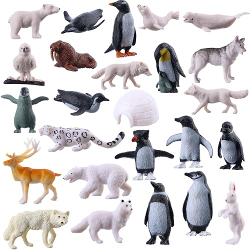 JOKFEICE Lot de 25 Petits Animaux Polaires réalistes en Plastique - Modèle d'action de Pingouin - Jouet éducatif précoce - Décoration de Cupcake d'anniversaire pour Enfants et Adultes