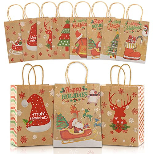 MIZIJIA Papiertüten, 40 Stück Bunte Geschenktüten mit 60 Aufkleber Candy Tüten zum Verpacken von Geschenken, Giveaways, Kindergeburtstag, Hochzeit, Party (Weihnachts 16X)