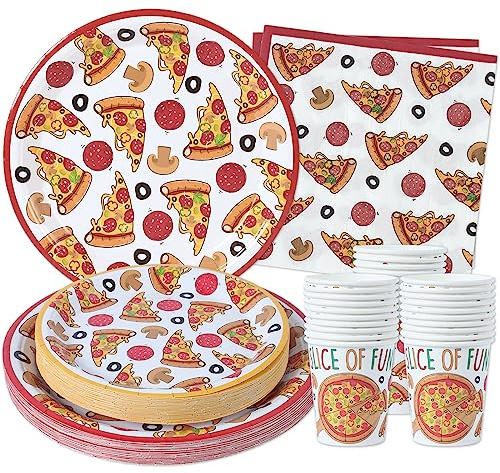 Pizza Party Supplies (Serves 24) Dinner Plates, Dessert Plates, Cups, Napkins. Pizza Party Birthday Decorations for Kids, Boys, Girls and More. Pizza Themed Birthday Party Decorations