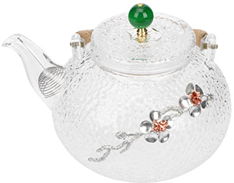Cabilock Hammer Textured Glass Tea Kettle Water Heating Pot for Kitchen Thickened High Borosilicate Teapot Copper Handle for Daily Use
