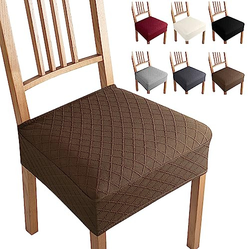Eozakavod Jacquard Esszimmerstuhlbezüge 4er Set - Universale Stretch-Sitzbezüge abnehmbar & waschbar für Küche, Hotel, Party (Set of 4, Braun-B)