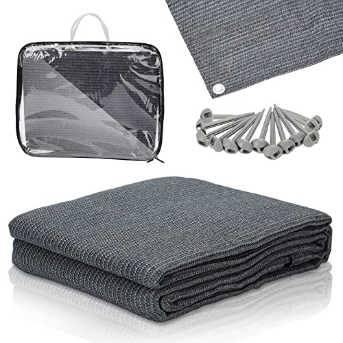 Ansobea Vorzeltteppich hochwertiger Camping Teppich Zeltteppich Zeltunterlage bläulich-grau,Teppich für Zelt Wohnmobil aus HDPE,Outdoor Campingmatte mit 12 Löchern, 13 Heringe und Tragetasche