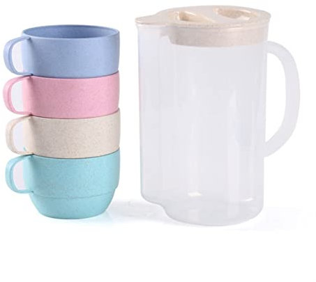 Brocche d'acqua Insieme della bottiglia dell'acqua fredda con la maniglia della tazza del bollitore acqua del bollitore resistente al calore trasparente del branco della teiera del brocca dell'acqua d