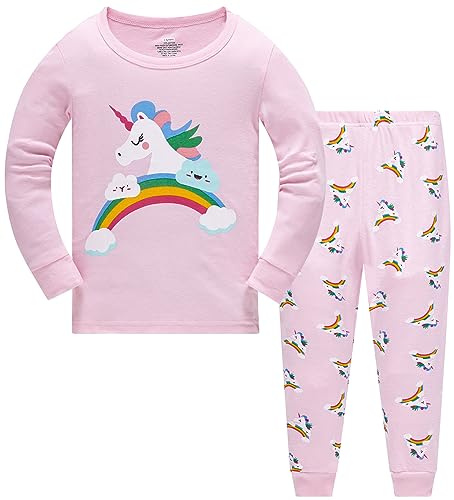 Colobe Girls Pyjamas Set Christmas Toddler Clothes Cotton Sleepwear Cute Unicorn Nightwear Long Sleeve PJs 2 Piece Outfits for Kids Age 3-4 Years