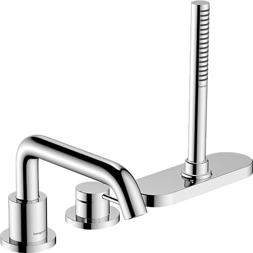 hansgrohe Tecturis S - 3-Loch Badewannenarmatur Wannenrand für 2 Verbraucher, Wannenrandarmatur mit Handbrause, Duschschlauch, Brausehalter und Schlauchbox (sBox), Chrom