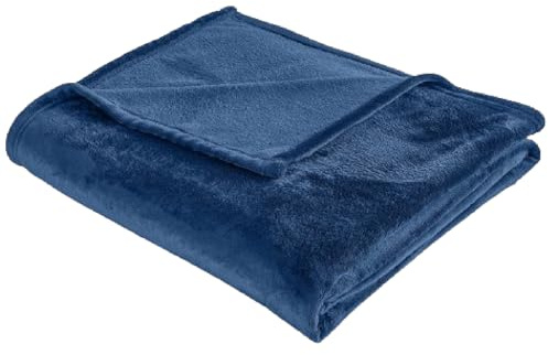 casa pura Kuscheldecke 150x200cm große Flauschige & weiche Sofadecke als Schlafzimmer Deko aus Flanell 1cm Dicke Sofaüberwurf Wärmedecke für Zimmer Deko Balkon, Camping, Dunkelblau Grace