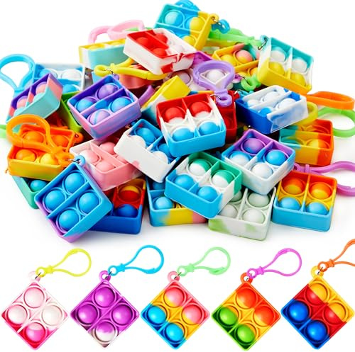 JOYIN 30 Stück(Quadrat) Pop-Schlüsselanhänger, Mini-Fidget-Spielzeug, , Partygeschenke für Kinder von 4–8, Popit Keychain für Kinder Jungen Mädchen Mitgebsel Kindergeburtstag
