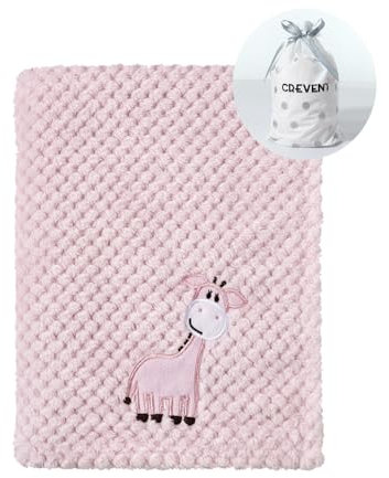 CREVENT 75cmX100cm Cute Cozy Fluffy Warm Baby Blanket for Girls Infants Toddlers' Bedding Crib Cot Stroller, Baby Shower Birthday Newborn's Gift Pink- Baby Giraffe
