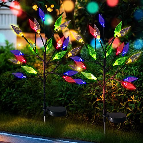 ZQX Solar Garden Light With 16 LED Branches and Leaves for Outdoor Terrace, Patio, Balcony Decoration - 2 Pieces, Multicolour