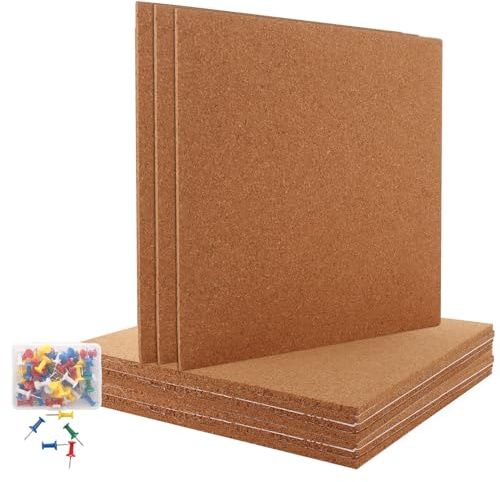 VIDETOL Lot de 12 carreaux carrés en liège - 30 x 30 cm - Autocollants pour murs - 6 mm d'épaisseur - Pour photos, dessins
