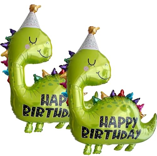 2 Stück Dinosaurier-Luftballons, Folienballons, Happy Birthday-Luftballons, Kinder-Geburtstags-Luftballons, Dinosaurier-Geburtstags-Luftballons, Dinosaurier-Helium-Luftballons