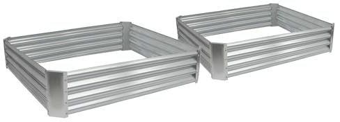 Harbour Housewares Raised Garden Bed - Silver - 120 x 120cm - Pack of 2 | Square Bottomless Galvanised Steel Planter Box for Growing Outdoor Plants, Vegetables, Flowers and Herbs