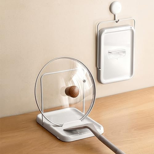 PAVSTINE Pot Lid Holder Foldable, Saucepan Lids Storage Suitable for Pot Lids with a Diameter of 6.3-13.4'', Durable Pan Lid Organiser, Easy to Clean Spatula Rack, Kitchen Worktop Organiser