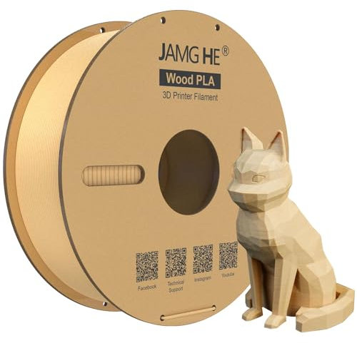 Wood PLA Filament for 3D Printer, JAMG HE 1kg Wood PLA Spool 1.75 mm +/-0.01 Accuracy Dimensional 3D Printing Materials Suit for FDM 3D Printer or 3D Pen (Wooden PLA, Wood Original Color)