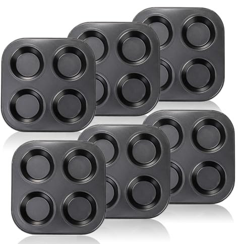 Acshio 6 Pack Air Fryer Muffin Pan, 4 Cup Non-Stick Small Oven Cupcake Baking Pan, Carbon Steel Round Muffin Tin Bakeware Cake Mould for Egg Muffin, Quiches, Frittatas