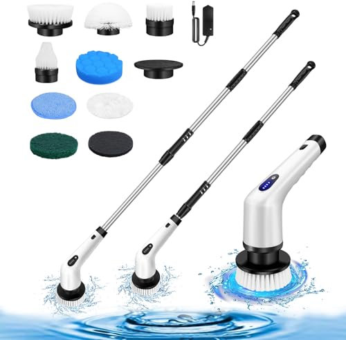 Lightweight Spin Scrubber, Handheld Electric Floor Scrubber with 0-3200RPM Variable Speed, 2 Gear Adjustable Power Cleaning Brush with 10pcs Replaceable Drill Brush Head for Tub Tile Wall Floor