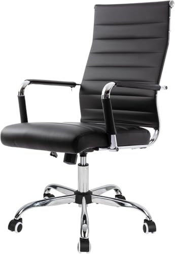 UEV Bürostuhl Ergonomisch Wippfunktion bis 150 kg belastbar Schreibtischstuhl mit Armlehne Drehstuhl Office Chair S-förmige Lendenwirbelstütze gepolsterter Sitz höhenverstellbar aus Kunstleder schwarz