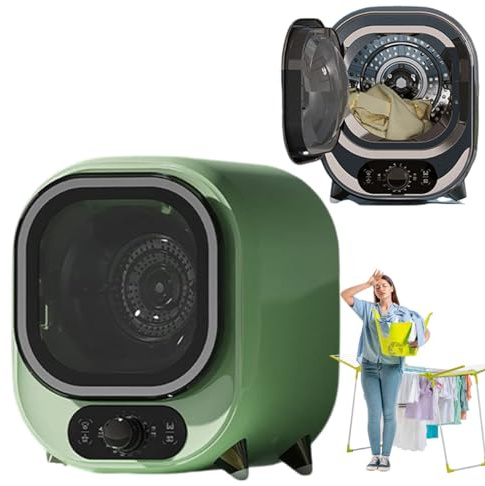 Petit sèche-linge à évacuation, 35 dB, température réglable, cuve en acier inoxydable et dispositif de filtrage – Sèche-linge vert 450 W, séchage à l'air chaud et froid, commande par bouton à