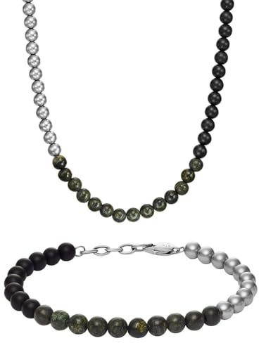 Armani Exchange Herren Silber-Ton Edelstahl Halskette und Armband, Set