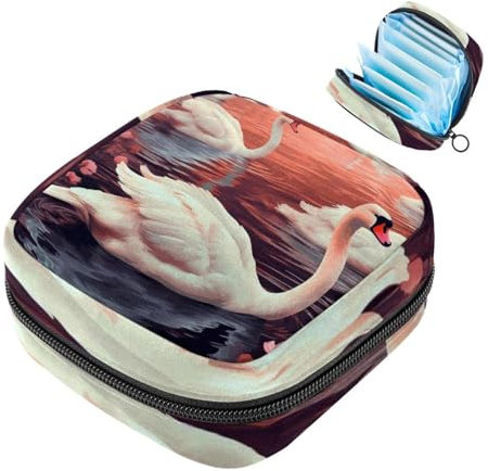 Zipper Sanitary Napkin Bag, Soft Menstrual Pad Pouch, Swan-1452 Storage Bag for Sanitary Napkin Pads, Tampon Holder Pad Purse