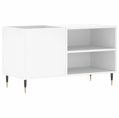Makastle Plattenspieler-Tisch mit Stauraum, Plattenschrank Schallplattenschrank Plattenspielerständer Plattenspielertisch Schallplattenregal Vinylschrankes, Weiß 85x38x48 cm