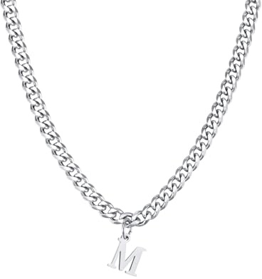 Halzketten Männer Silber, Edelstahl Halskette Herren Halskette Mit Alphabet-Anhänger Halsketten Mit Anhänger Herren Schmuck Geschenke