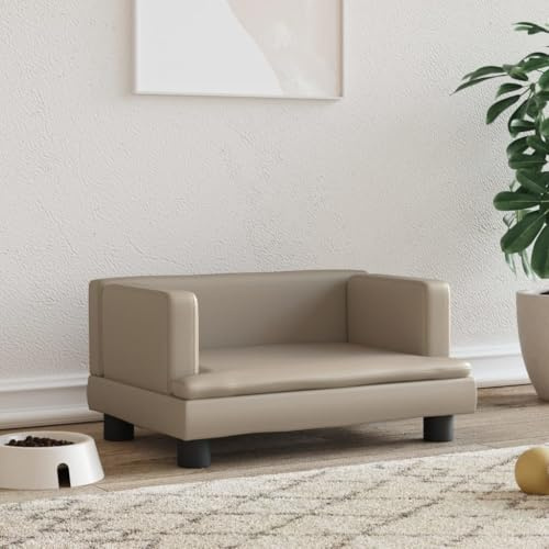 Hovothy Hundebett Bequeme Haustierbett Kunstleder Hundecouch Welpenbett Haustiersofa Schlafplatz für Hunde als Auch Katzen Geeignet Wasserabweisend und Langlebig Cappuccino-Braun 60x40x30 cm